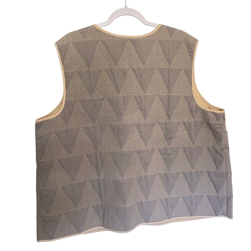 Pure Jill Elements Quilted Vest 3X Gray Triangle Cotton Linen Boho Cottagecore - Picture 2 of 5